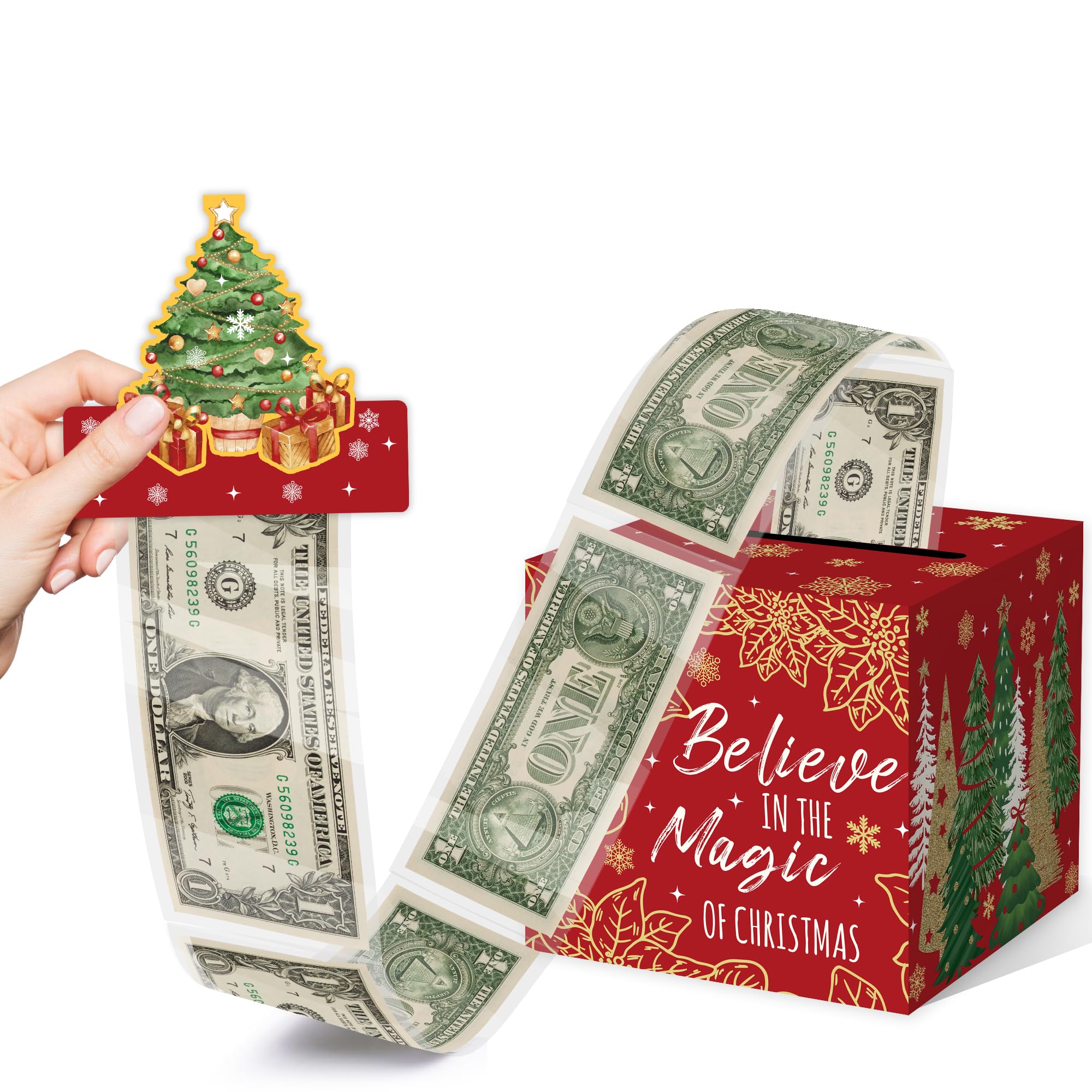 Christmas Party Gifts, Merry Christmas Tree Cash Box Gifts, Merry Christmas Money Gift Box with Pull Out Card and Cash Holder, Xmas Money Gift Boxes