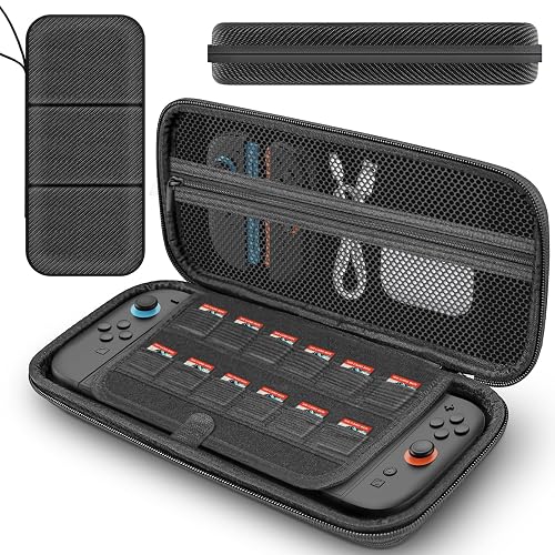QuoLumPIA Carrying Case for 7.9-inch Nintendo Switch 2(2025),Hard Shell/Compact yet Spacious,12 Game Cartridge Slots/Flocked Lining,Portable Travel Storage Bag,Waterproof/Dustproof/Anti-scratch,Black