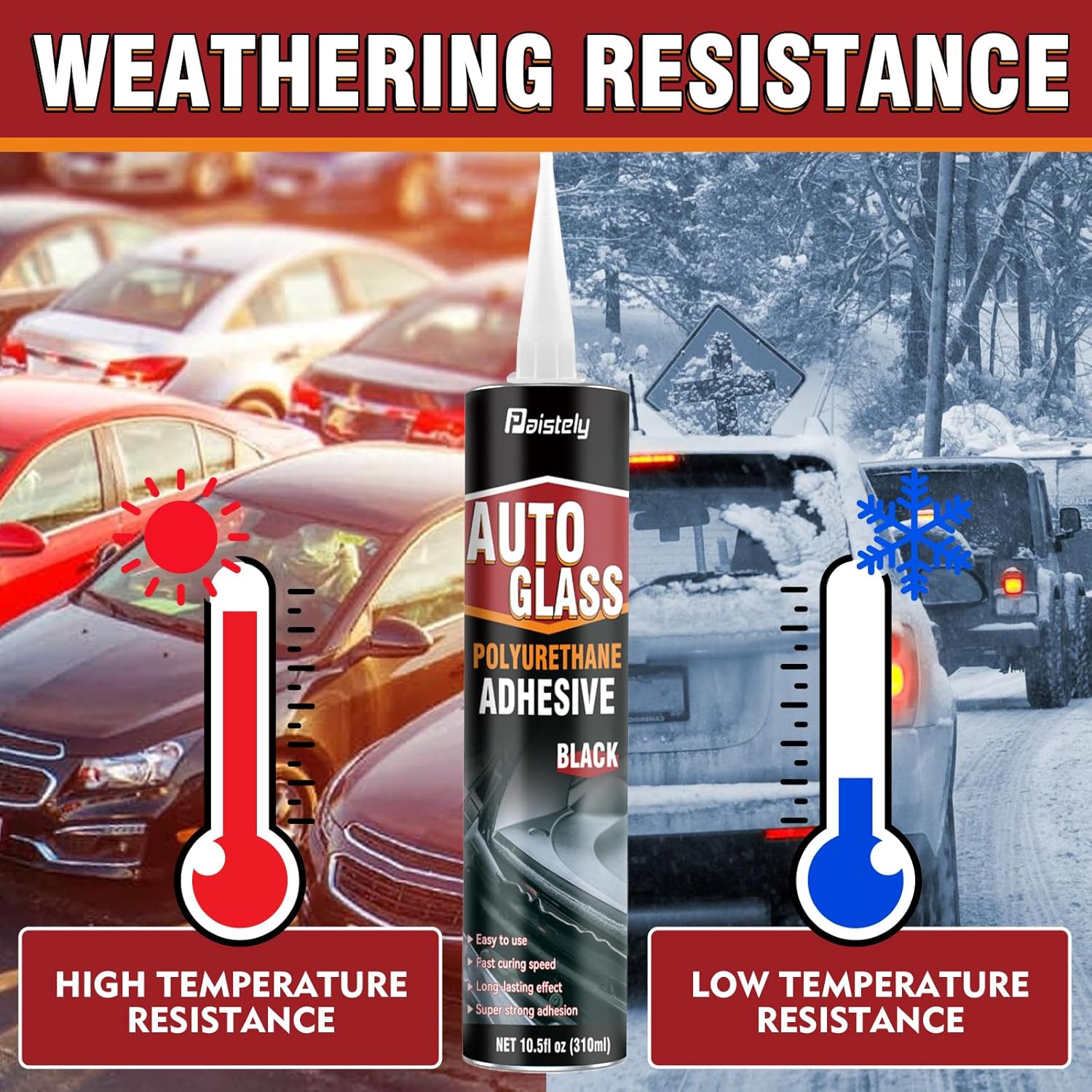 Windshield Sealant Black 310ml, Fast Cure Windshield Adhesive, High Strength Polyurethane Sealant, Suitable for Vehicles and RV (310ml)