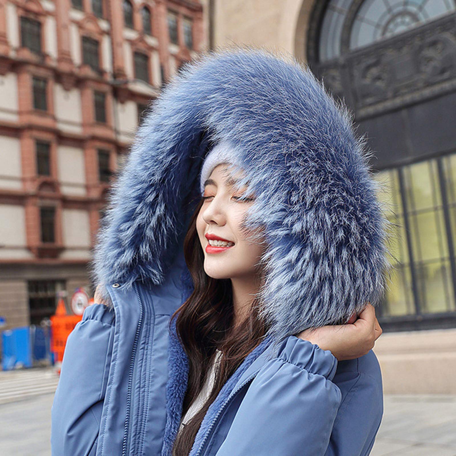 ANUFER Mujer Espesada Chaqueta Parka Cálida Invierno Capucha de Piel Sintética Abrigos