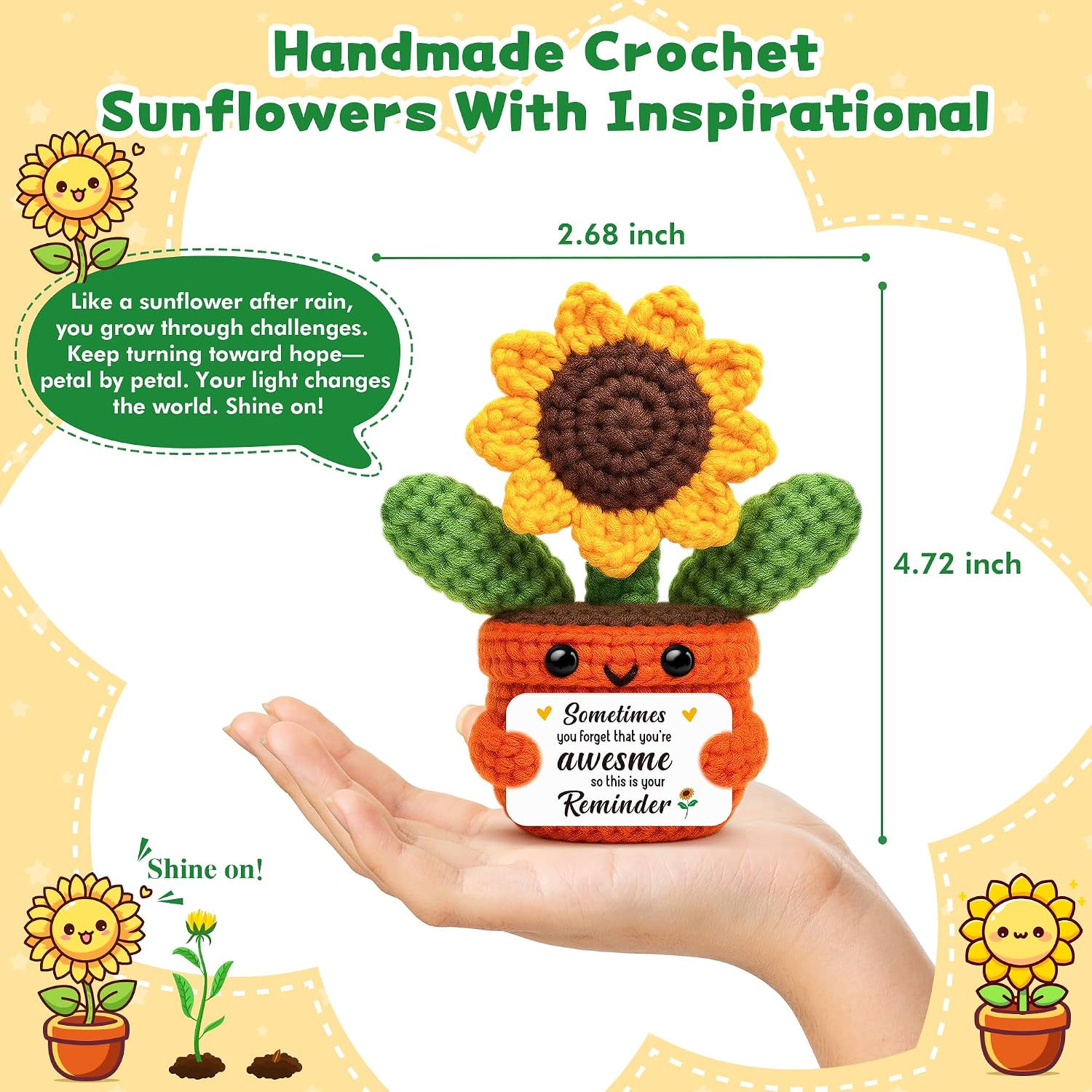 Graduation Gifts 2026, Funny Handmade Crochet Sunflower, Pick Me Up Gifts for Women, Admin Day Gifts for Friends, Mothers Day Present, Birthday Appreciation Gift for Teacher Coworker