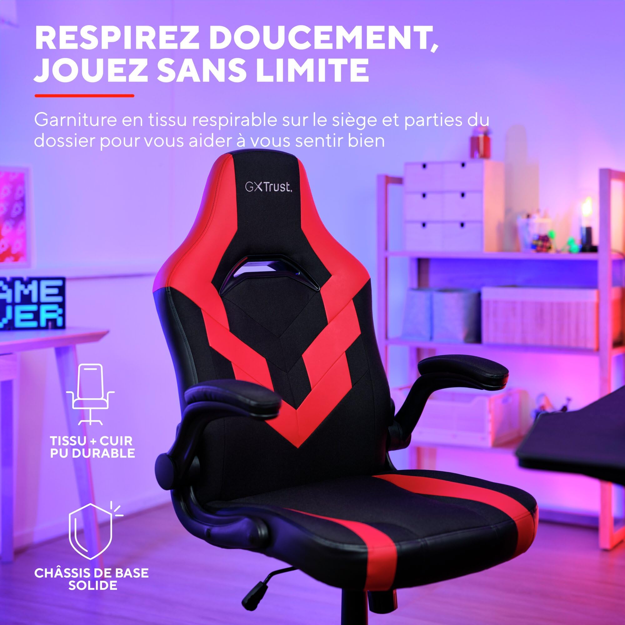 GXTrust Yezz Chaise Gaming avec Accoudoirs Rembourrés, Rouge