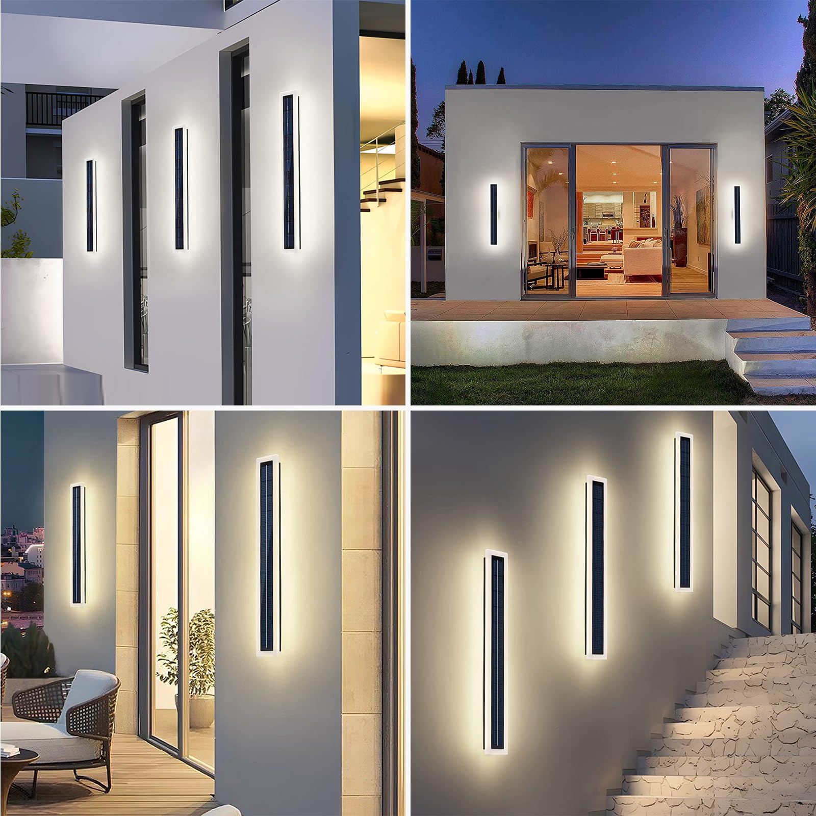 Solar Wandleuchte Aussen 60cm LED Solarlampen für Außen Wand 10W Solarbetrieben Kabellos Lange Außenwandleuchten Wasserdichte Acryl Wandlampe mit Druckknopf Schalter, Warmweiß Lampe