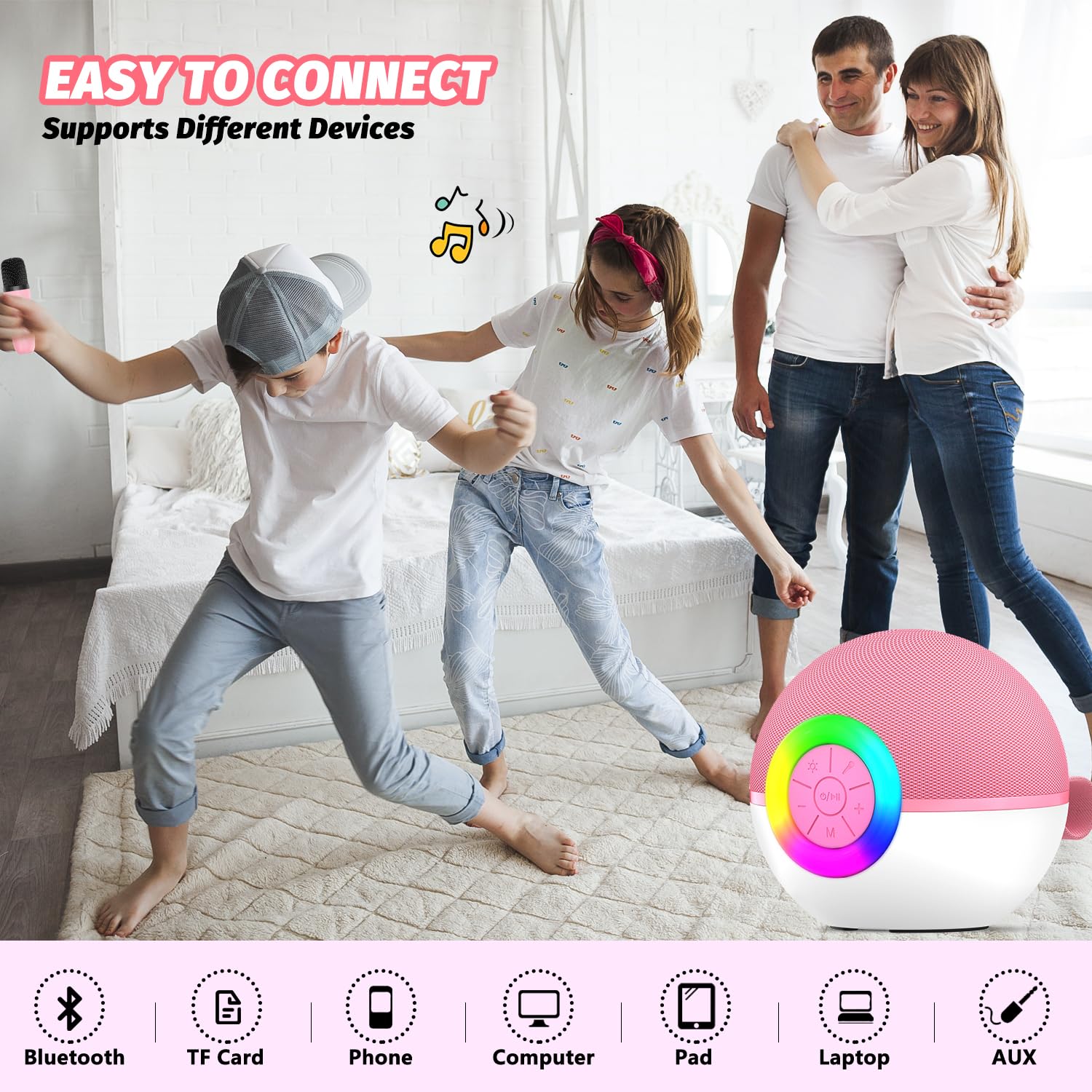 Mini máquina de karaoke para niños y adultos, altavoz Bluetooth portátil con 2 micrófonos inalámbricos, juguetes de regalo con reproductor de MP3 para niños y niñas de 3 a 12 años, regalo de 5