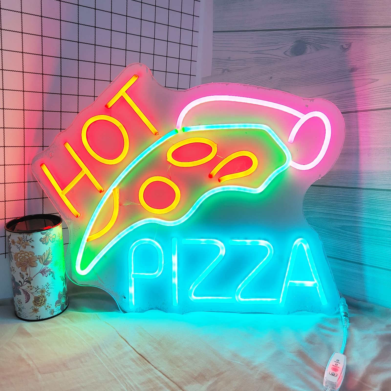 YSOLDA Letrero de neón LED para Pizza, Luces de neón de Negocios con Enchufe Personalizado con atenuador Remoto, para cafetería Restaurante de Comida rápida decoración Regulable Colgante,60x49cm