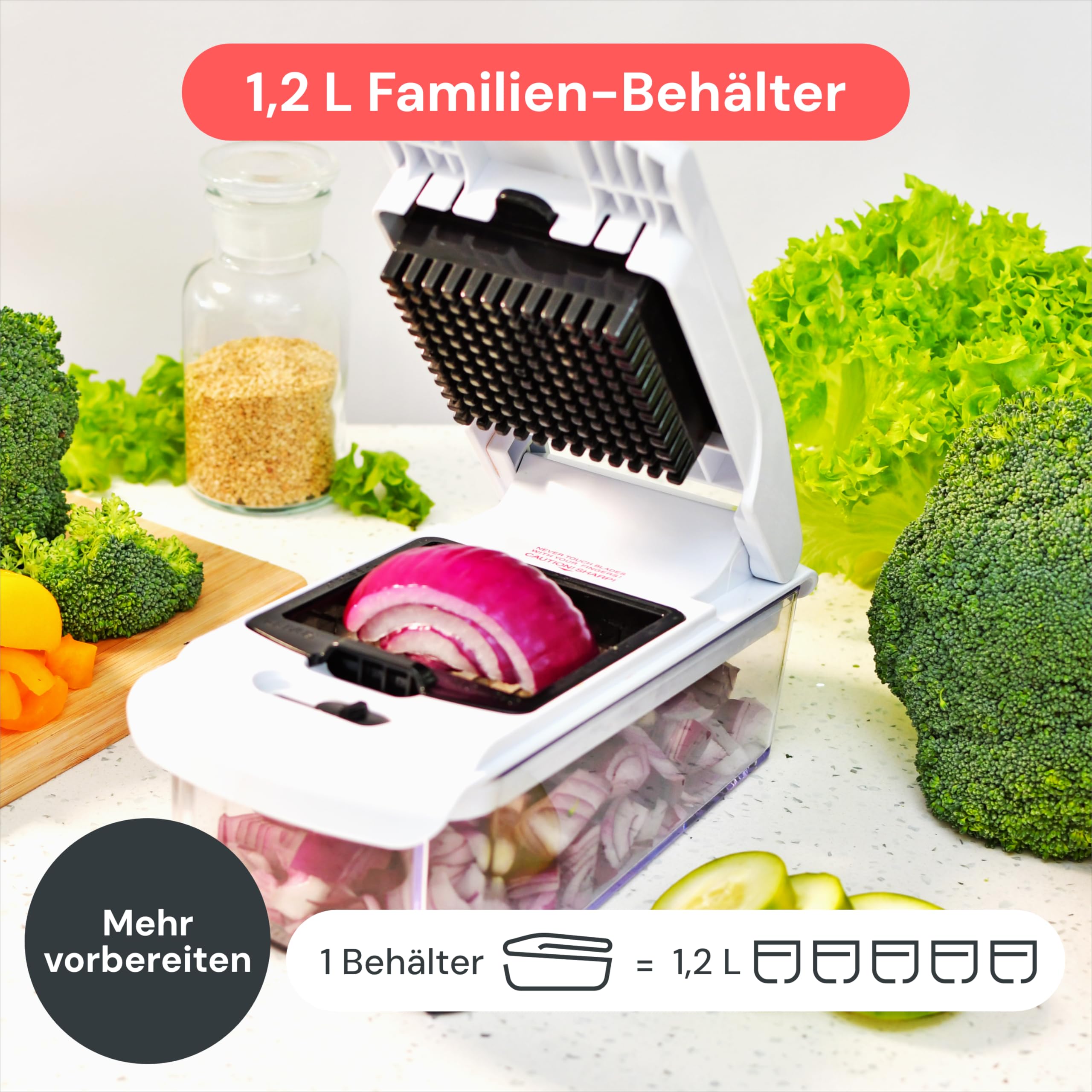 Fullstar Gemüseschneider und Spiralschneider - Zwiebelschneider Zerkleinerer - Gemüse Schneider Würfelschneider für Kartoffeln Gurken Früchte - Küchenzubehör und Küchengeräte (PRO 4-in-1, Weiß)