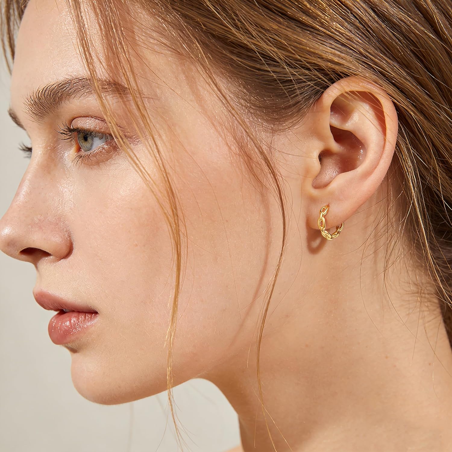 WEARON 14K Gold Plated Huggie Earrings for Women Personality Simplicity Twisted Chain Hoop Earrings Hypoallergenic Designer Ear Rings Fashion Jewelry Hollow Out Earrings - Image 3