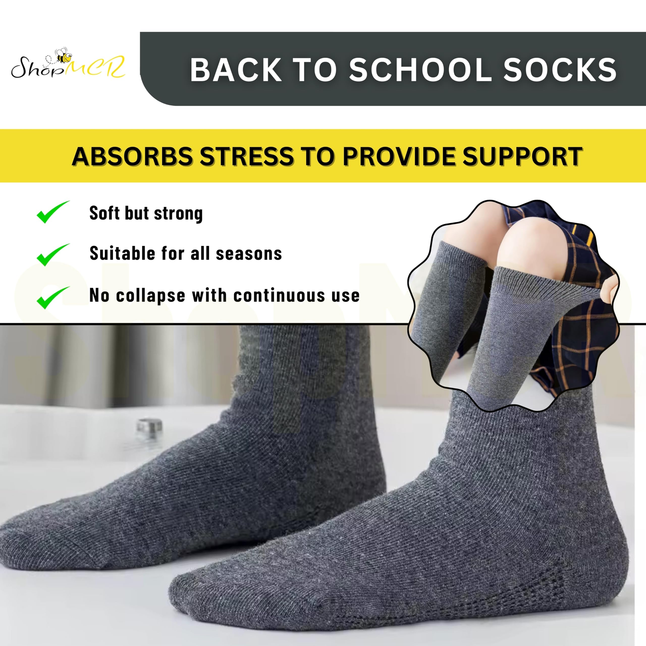 School Knee High Plain Socks 3 paia di calzini unisex per bambini, ragazzi e ragazze, per il rientro a scuola, altezza al ginocchio, in cotone Unisex - Adulto (Pacco da 3)