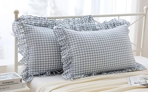 Miniatura 13 de Fundas de almohada cuadradas a cuadros en blanco y negro con volantes, fundas de almohada a cuadros, fundas de almohada de gingham, fundas de Negro
