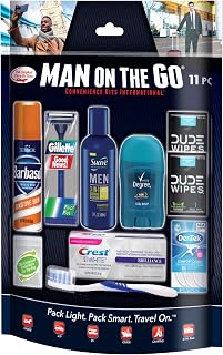 Convenience Kits International Men's 11-Piece TSA Compliant Travel Toiletry Kit: Shave Cream, Razor, Toothbrush, Grooming Essentials - Blue