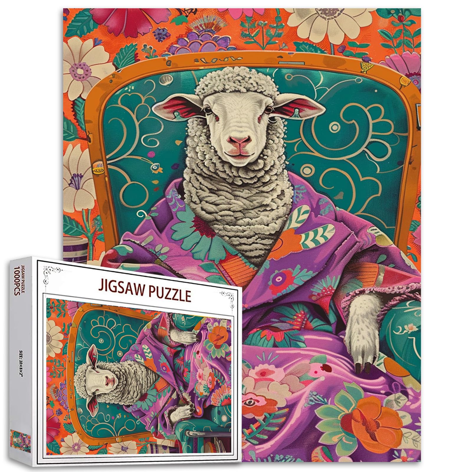 Goat 1000-Piece Jigsaw Puzzles for Adults - Jungle Animal Flower Art, Perfect for Home Decor and Family Game Nights