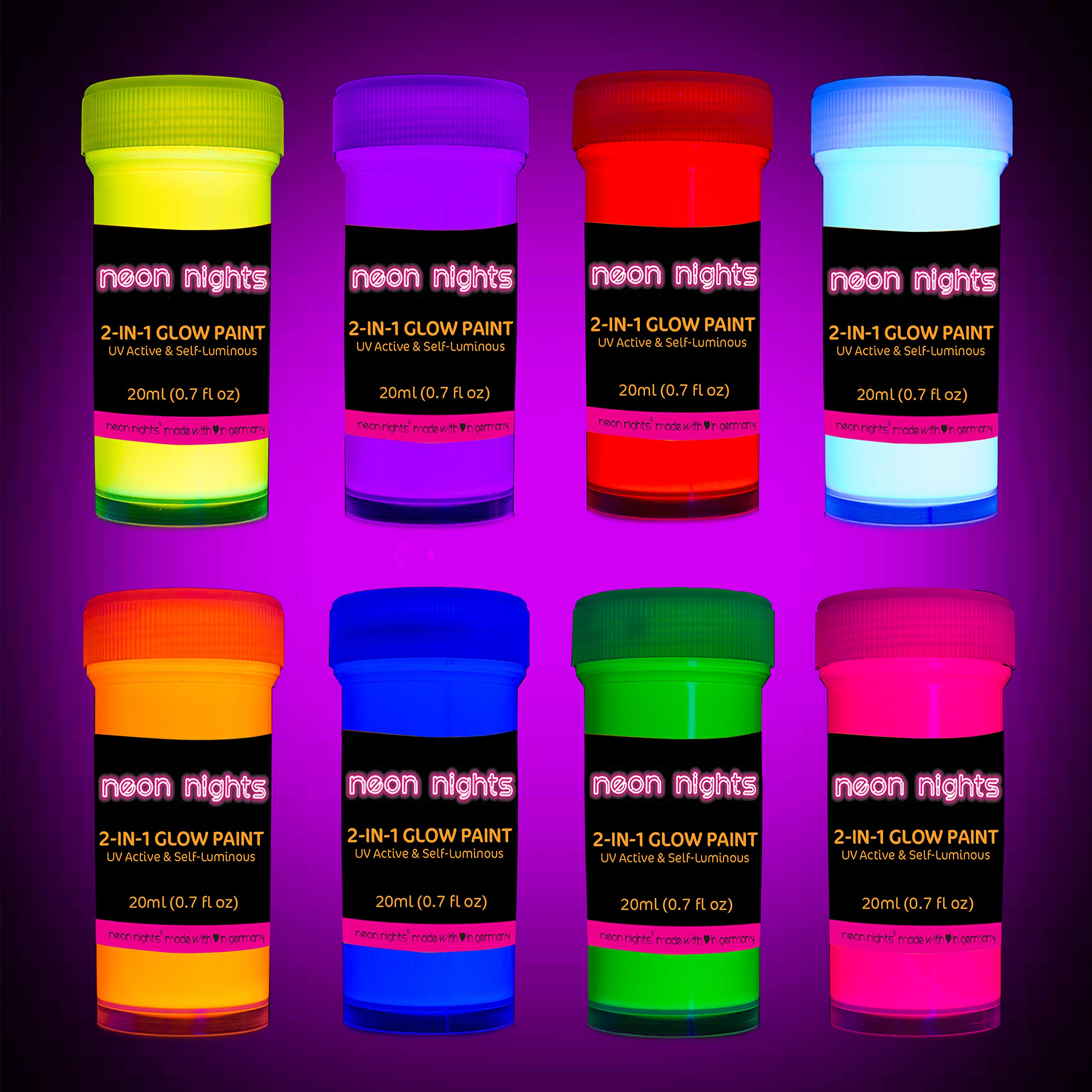 2 En 1 Peinture Fluo Luisant Dans Le Noir Lumiere Noire Autoluminescente Couleur Phosphorescente Ensemble De Peinture Glow In The Dark Contenu Par Pot 8 X 20ml Amazon Fr Cuisine Maison