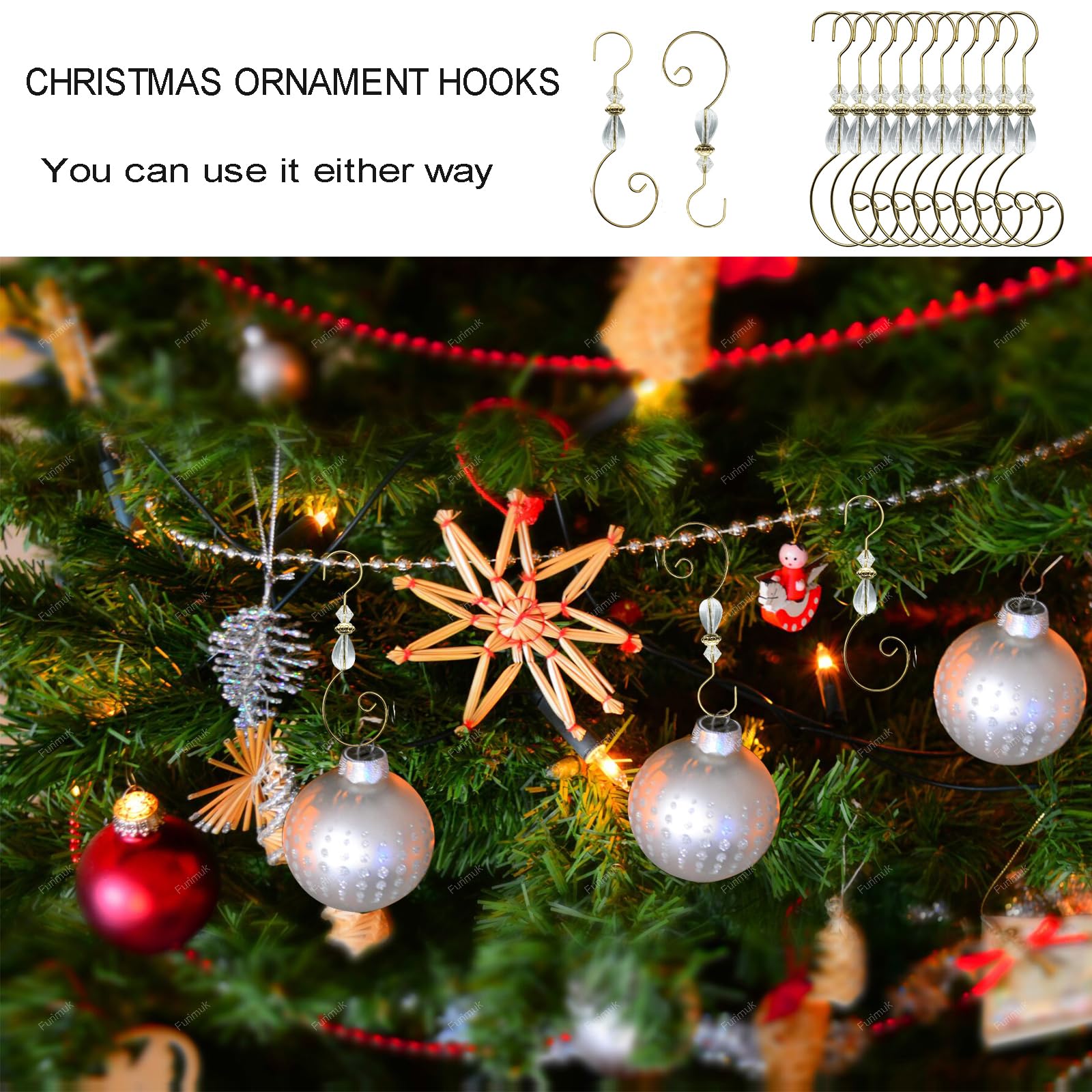 Hooks Ornament 20 Pack Christmas Ornament Hooks - Double Color S-Shaped  Swirl Hangers For Tree Decorations S-shaped Hooks, image size:1600x1600