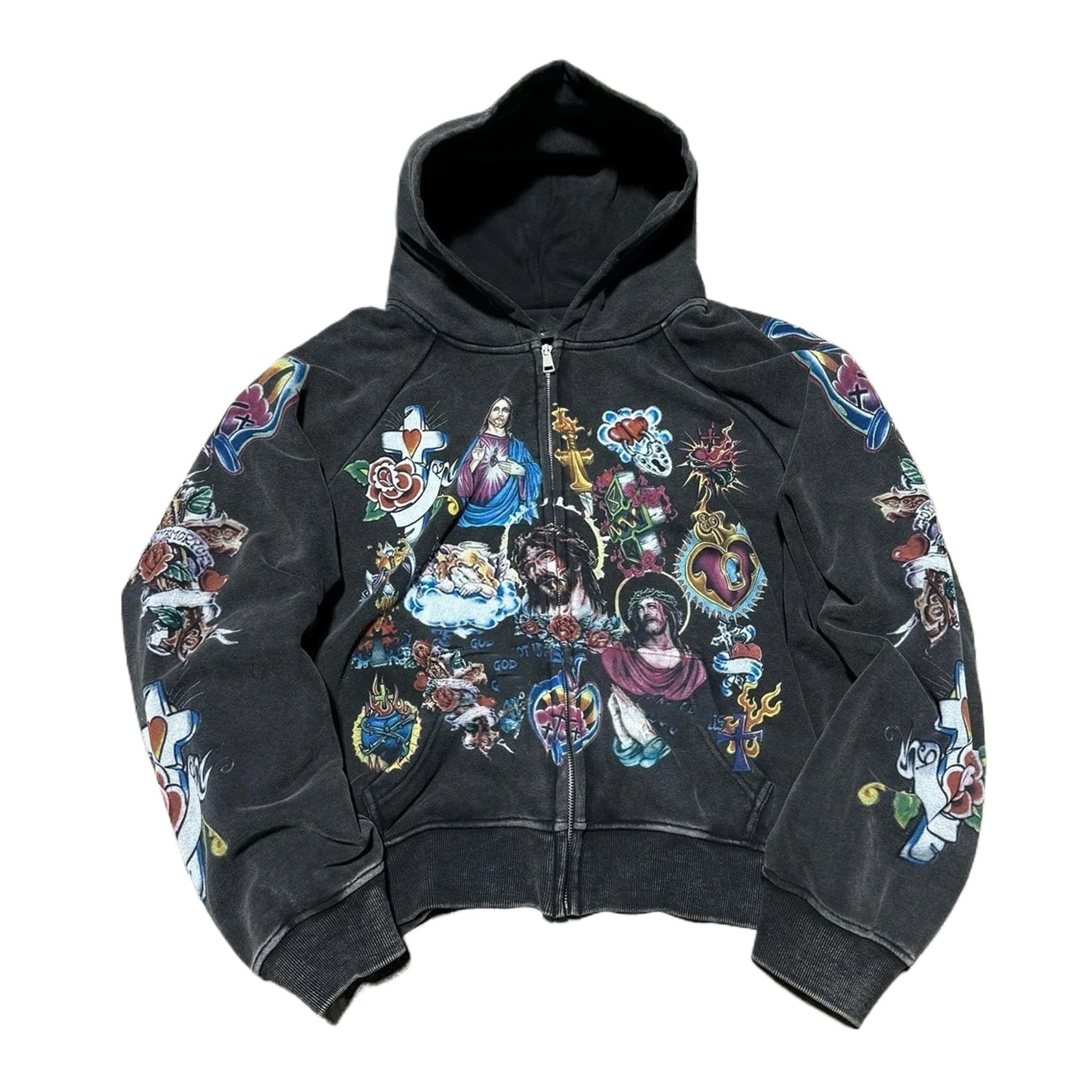 Grunge Vintage Clothes Y2k Hoodie Streetwear für Damen und Herren mit Reißverschluss, bedruckt, Übergröße, Rapper-Stil.