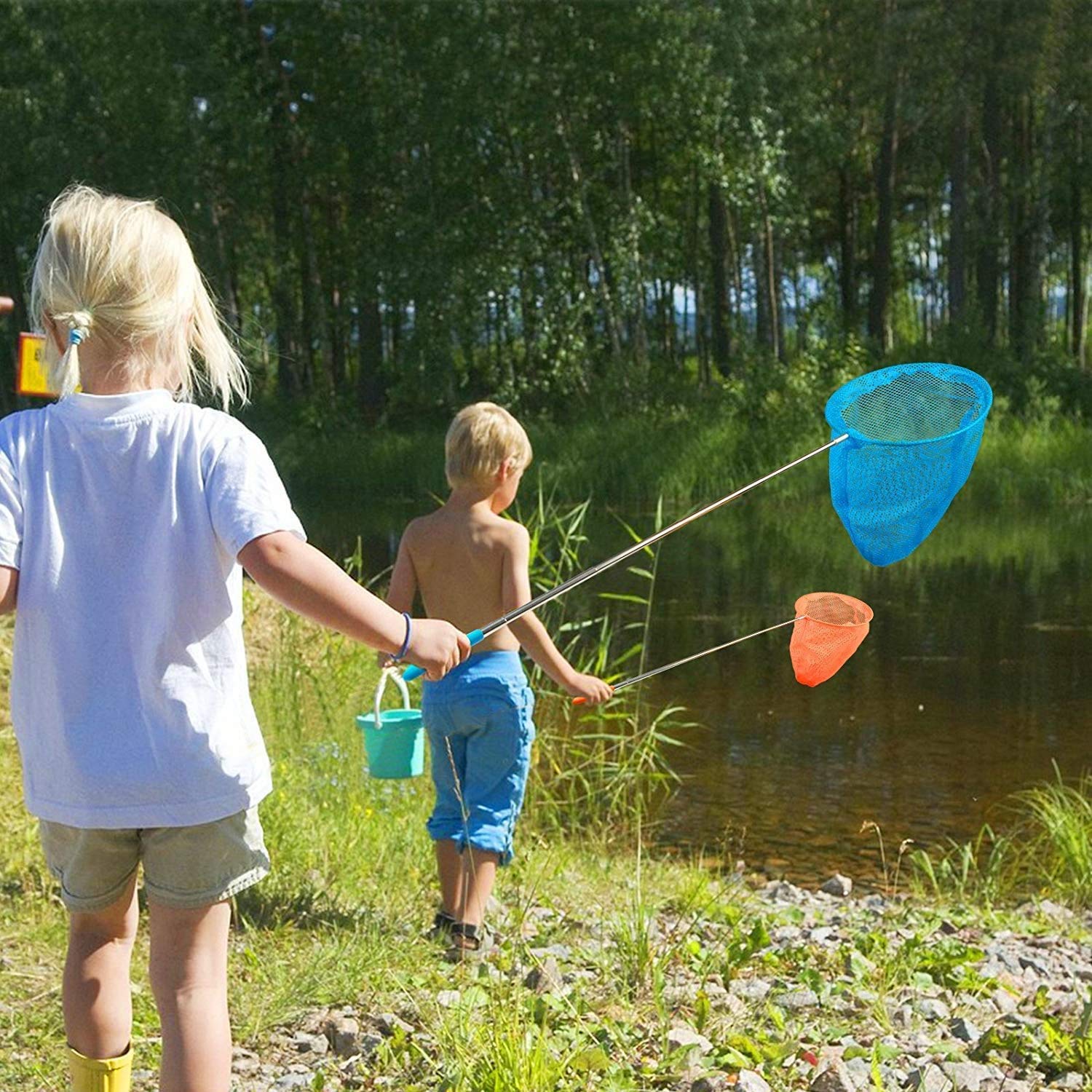 Rete Da Pesca Telescopica Per Bambini - 4 Pack Colorate, Manico Antiscivolo