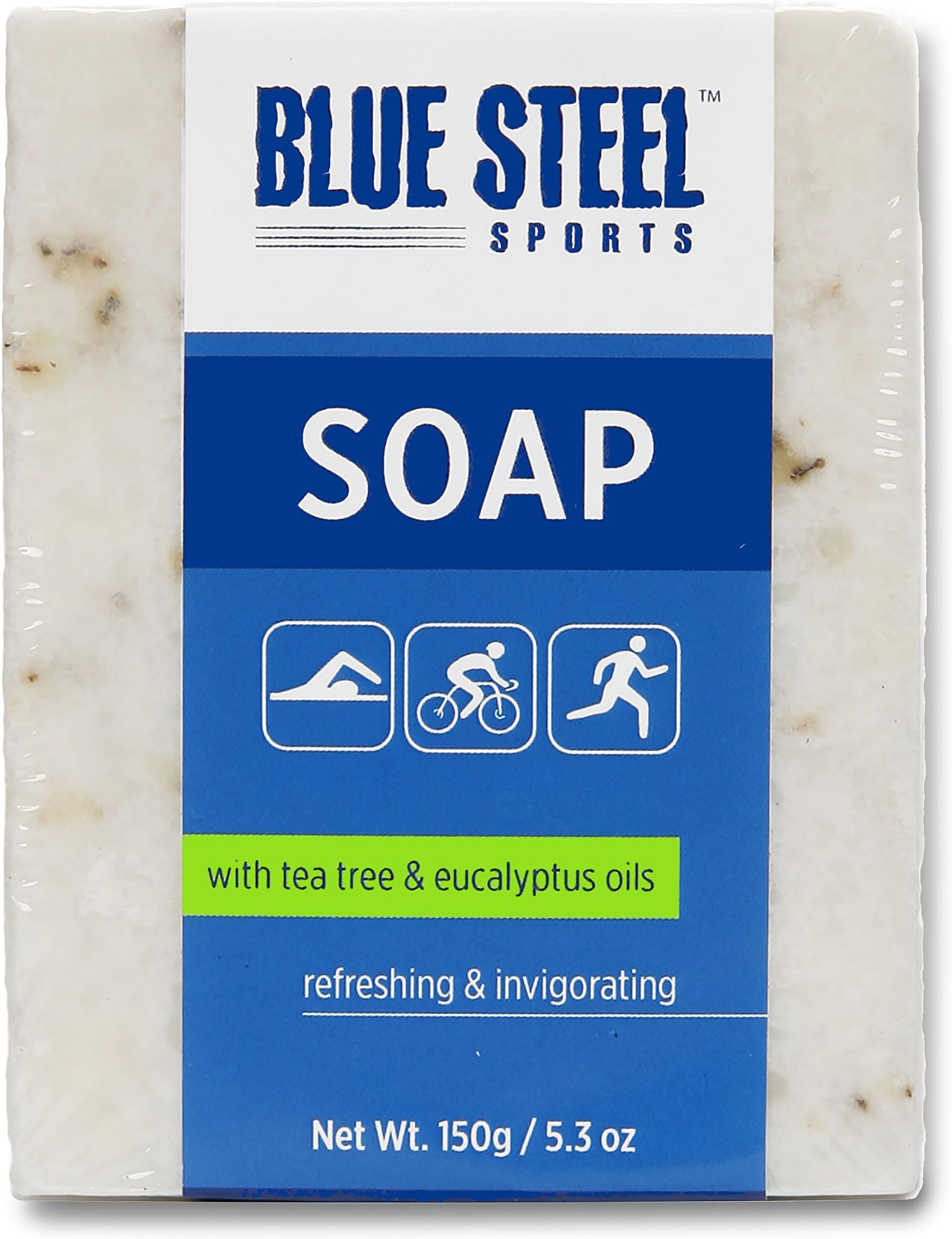 Blue Steel Sports BODY SOAP with Tea Tree and Eucalyptus Oils - Large - 150 g / 5.3 oz