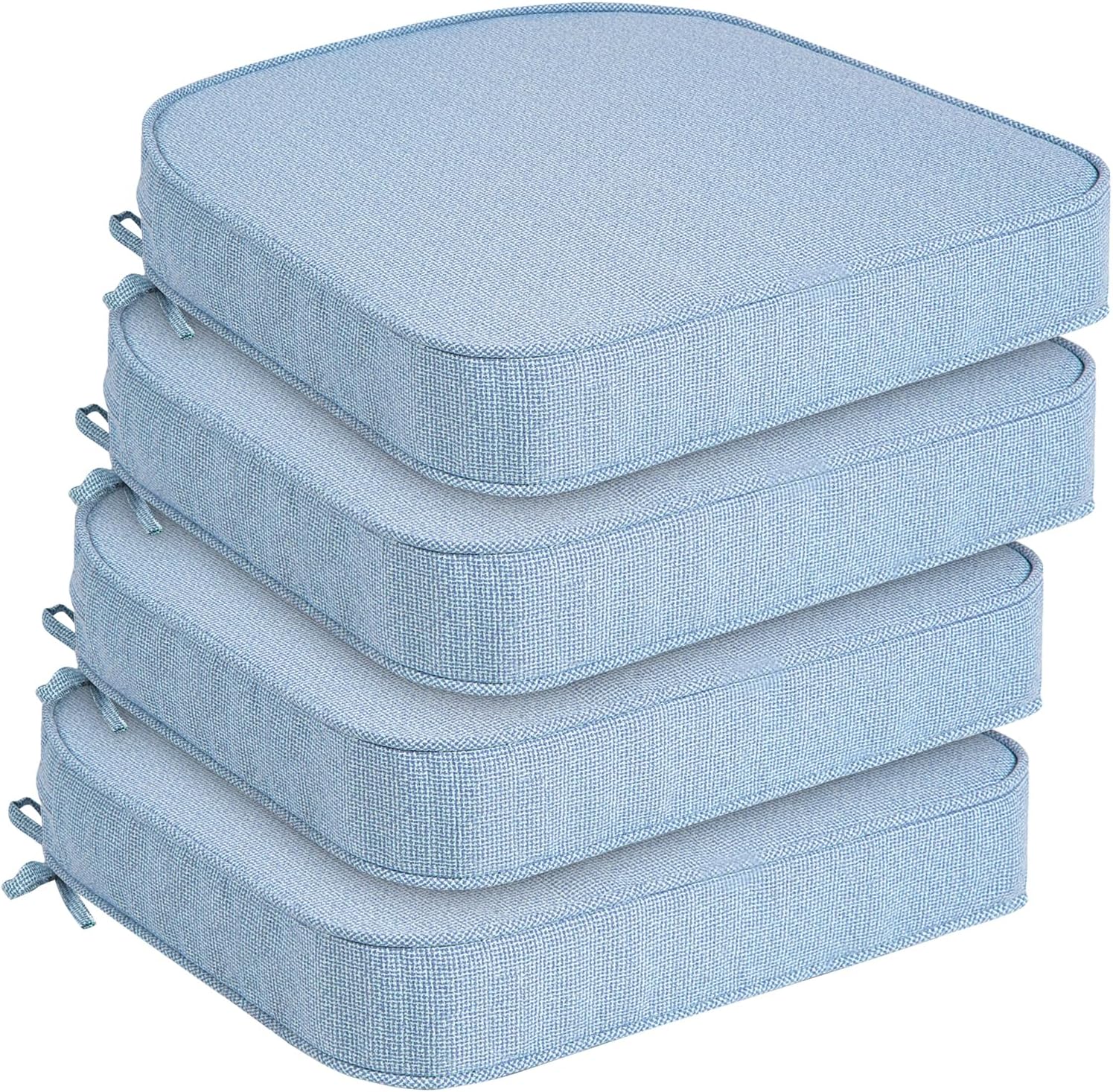 Outdoor Chair Cushions Set of 4,19"x19" Memory Foam Patio Chair Pads with Ties, Round Corner Seat Cushion for Outdoor Furniture Garden Deck,Black White