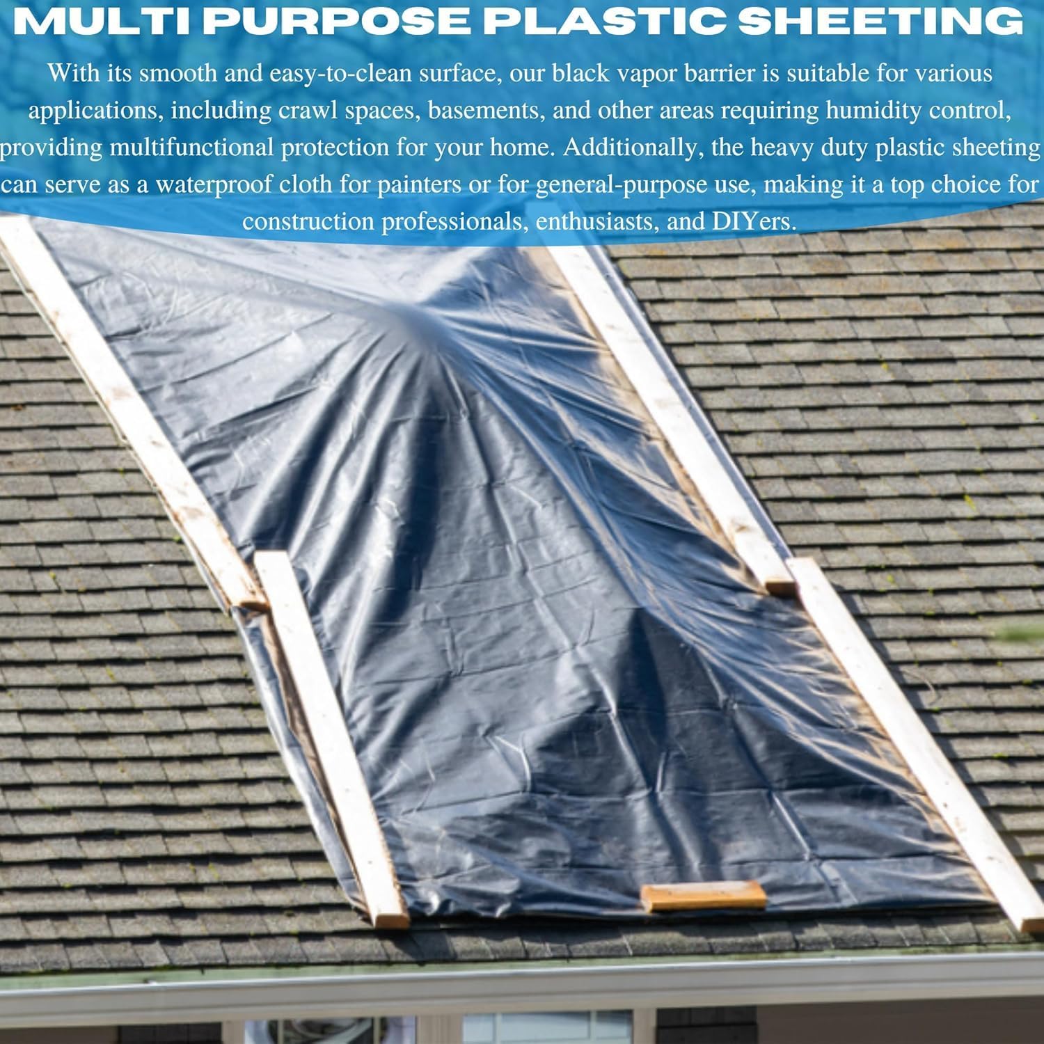 VBS - Crawl Space Vapor Barrier - 10 Mil - Black Vapor Barrier, Thick Plastic Sheeting, Heavy Duty Polyethylene Film, Drop Cloth Covering for Crawlspace, Basement (10' x 100')