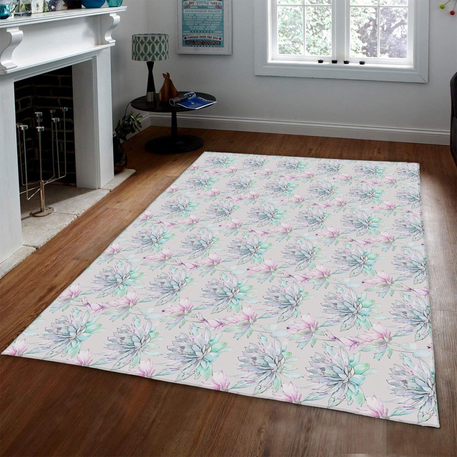 Tapis fleurs bleues lotus floral antidérapant cuisine porche tapis frais confort 90x150