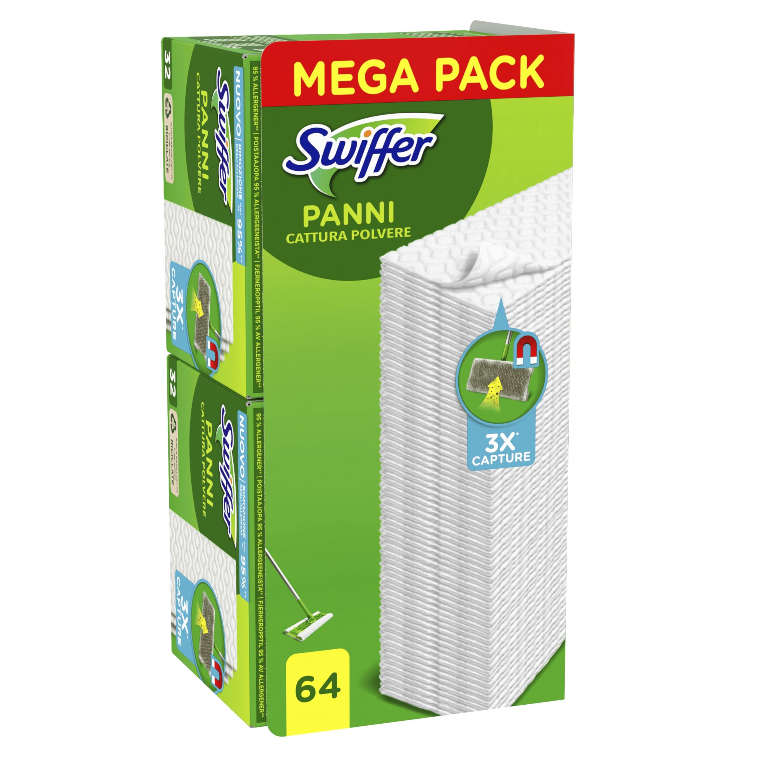 Swiffer Panni Catturapolvere Pavimenti Casa Dry Ricarica 192 Panni , Per Catturare E Intrappolare 3 Volte Più Polvere, Sporco E Peli Di Una Scopa Tradizionale