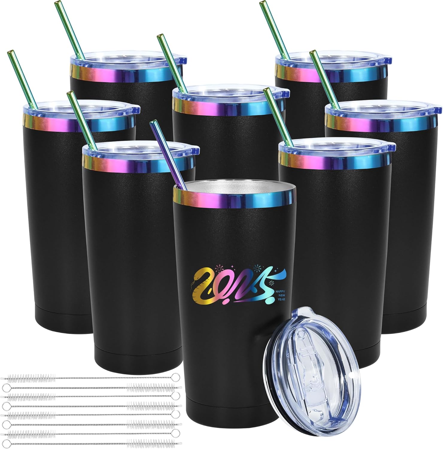8pack 20oz Tumbler with Lid And Straw,Stainless Steel Vacuum Insulated Mug,Double Wall Durable Powder Coated Coffee Cup for Cold & Hot Drinks,Insulation Travel Tumblers Cups