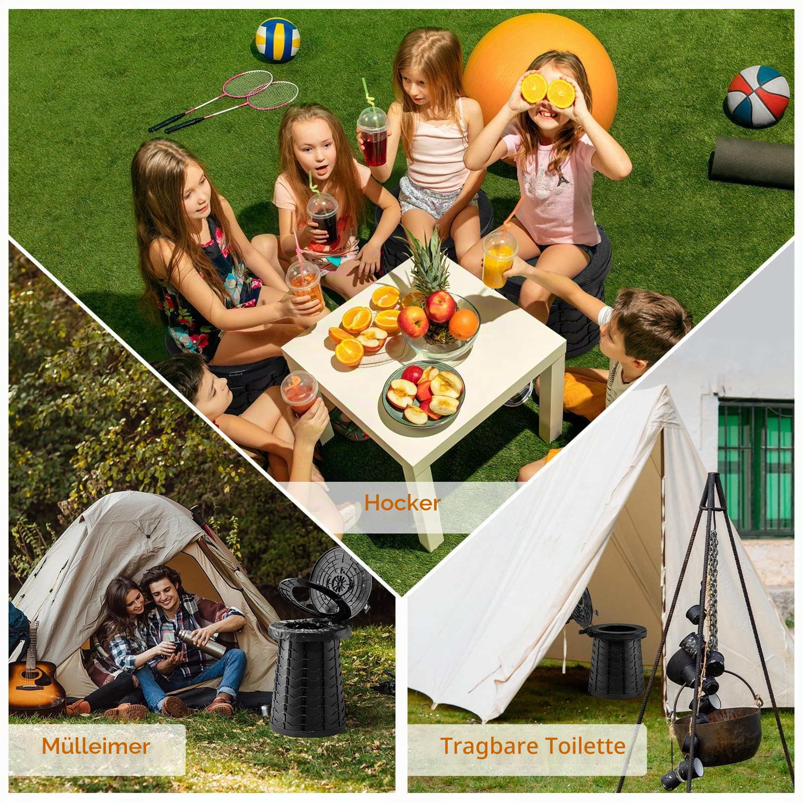 XXL Tragbare Toilette für Camping, 50 cm Höhe, tragbare Campingtoilette für Erwachsene, Upgrade Reisetöpfchen im Auto, Gepäck-Klo im Freien
