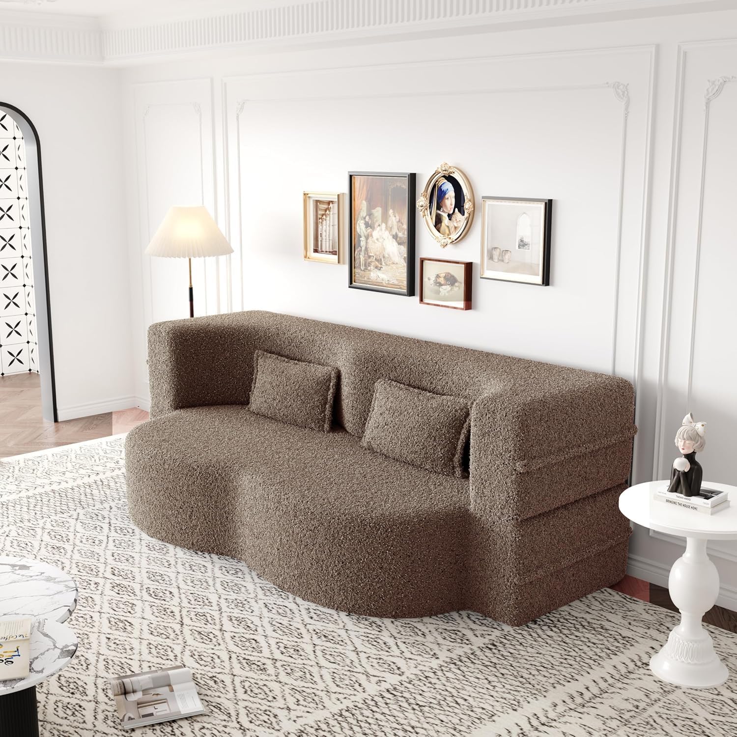 78 Inch Couch Queen Sleeper Sofa Bed Loveseat Cloud Convertible Folding Teddy Full Size Boneless Sofabed for Living Room Guestroom Lazy Lounge Floor Fold Out Sofa Bed No Assembly