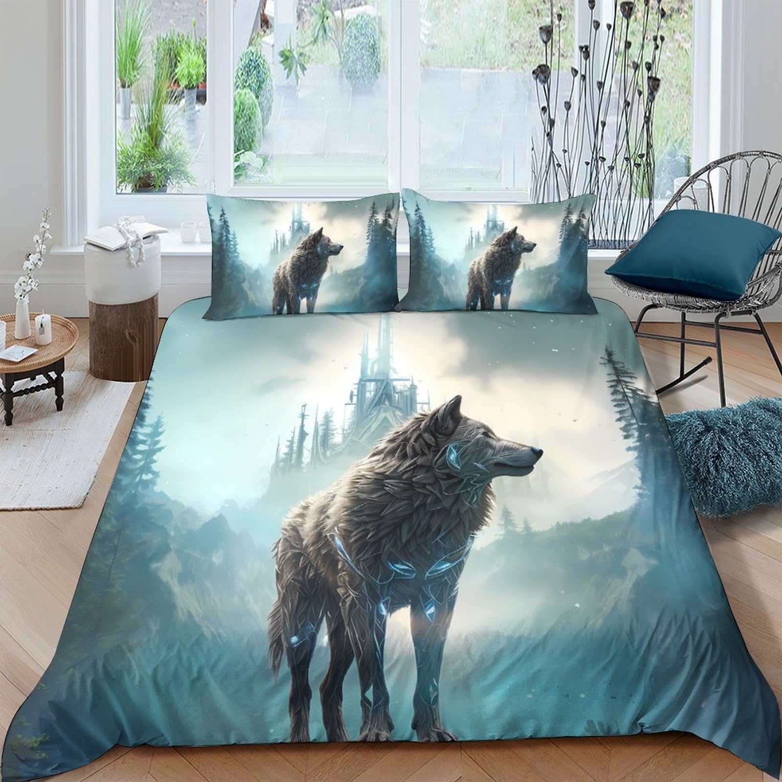 Ctjqhvkz Style-9 3D Printed Wolf Forest Fitted Sheet Microfiber Soft Breathable Moon Castle Mattress Cover For Bedroom Dorm Decor Single（135X200cm）