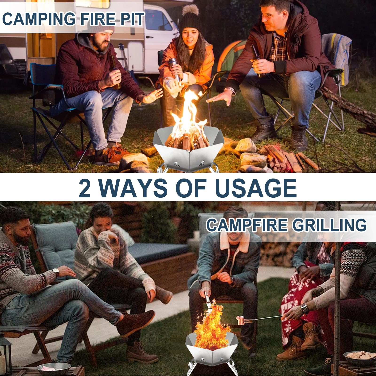 Brasero Camping Portátil, Brasero Portatil Plegable de Acero Inoxidable, Brasero Exterior Jardin para Picnic, Barbacoa, Fogata