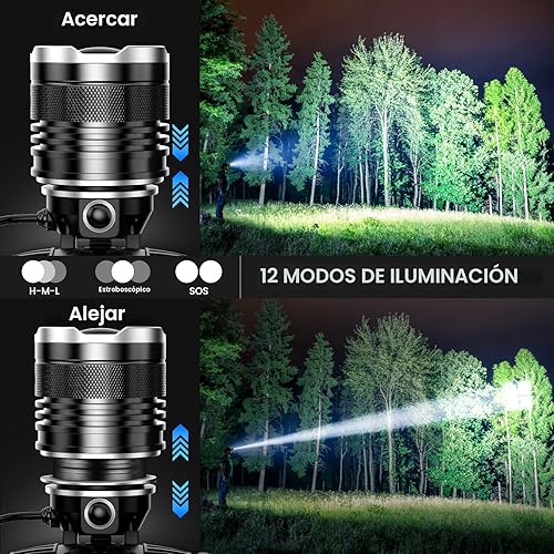 Miniatura 5 de AKNEAR Linterna frontal LED recargable de 4500 lúmenes altos, lámpara de cabeza de resistencia de 95 horas con zoom y 12 modos e impermeable IPX7 y