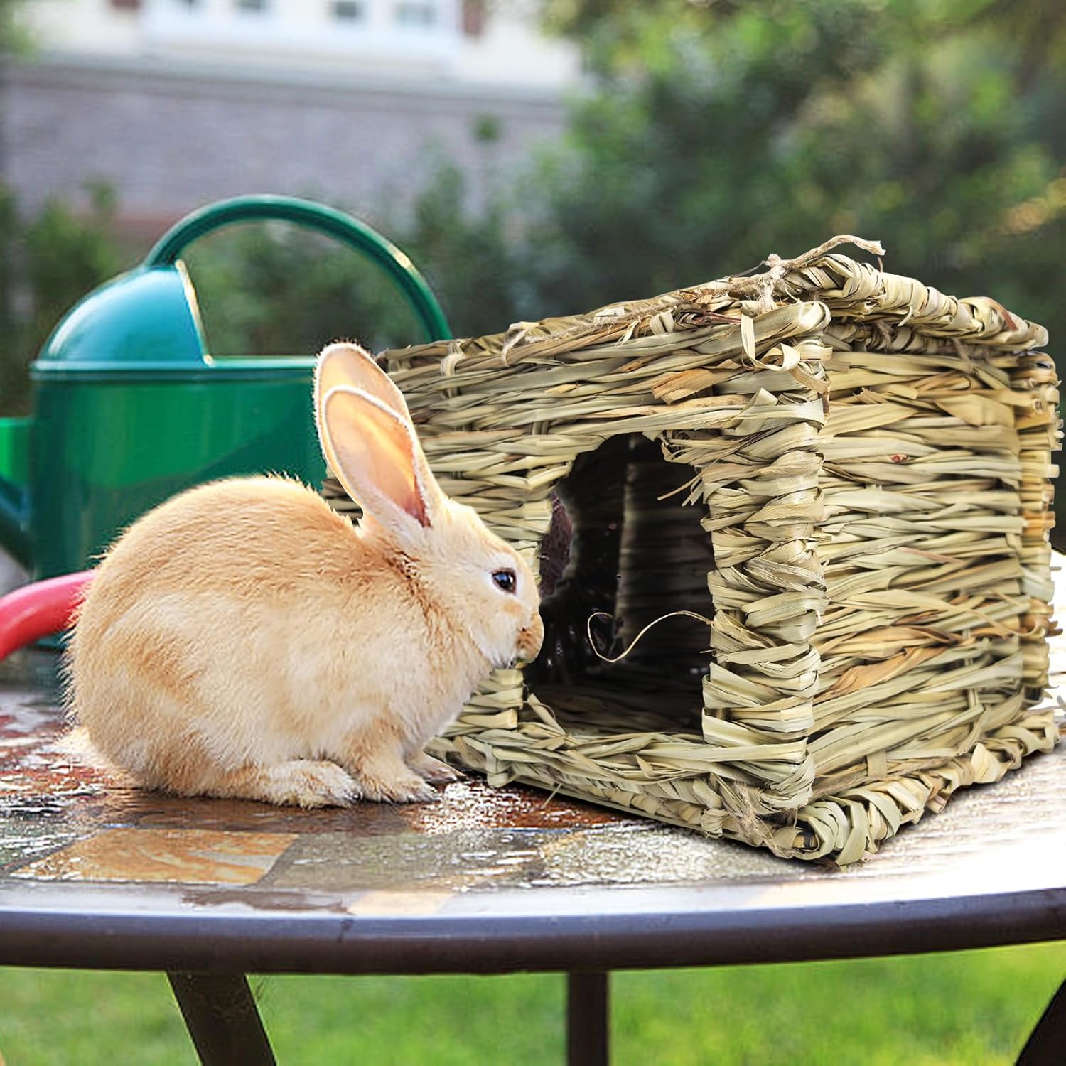 Hamiledyi 3PCS Grass House for Rabbit, Edible Bunny Hut Natural Grass Woven Foldable Pet Play Hideaway Hay Mat Chew Toys for Guinea Pig Hamster Chinchilla, Safe Cozy Sleep 11.8x7.87x7.87 inches