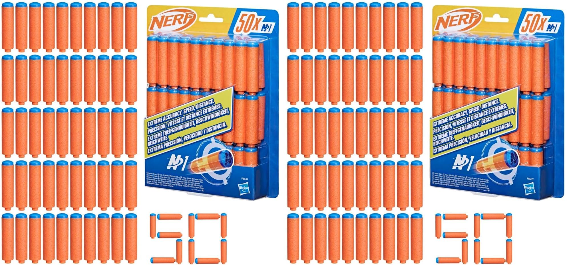 Nerf N Series N1 Darts 50x, zusätzliche Darts für High Performance Blaster der Nerf N Serie mit hoher Treffgenauigkeit und Reichweite, für Jungen und Mädchen (Packung mit 2)
