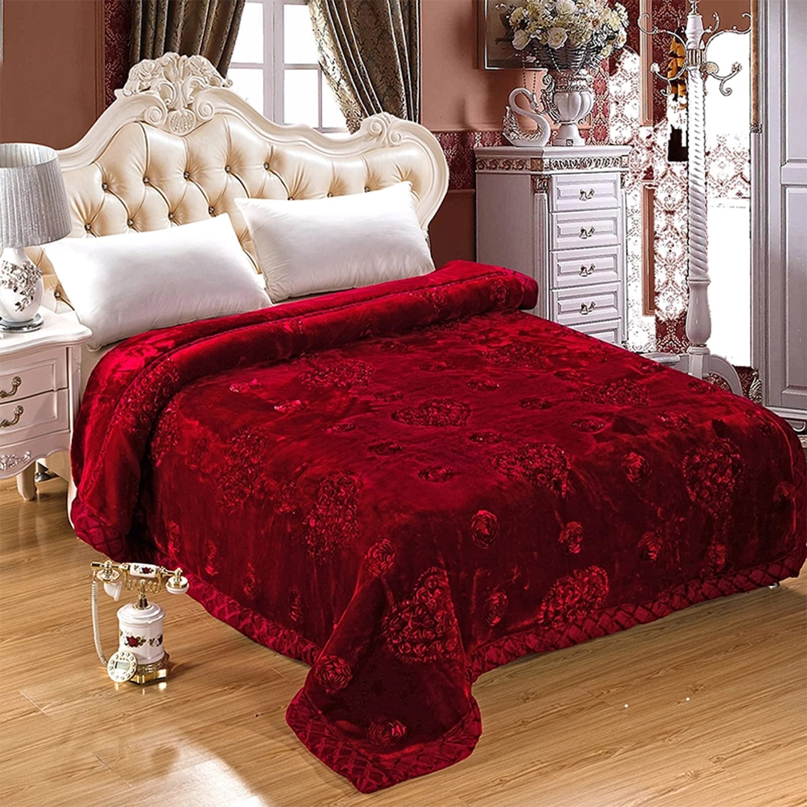 Coperta in pile pesante, morbida e calda, 200 x 230 cm, reversibile, con stampa raschel, per autunno e inverno, 4,5 kg, motivo pasta di fagioli, 200 x 230 cm, peso 4,5 kg