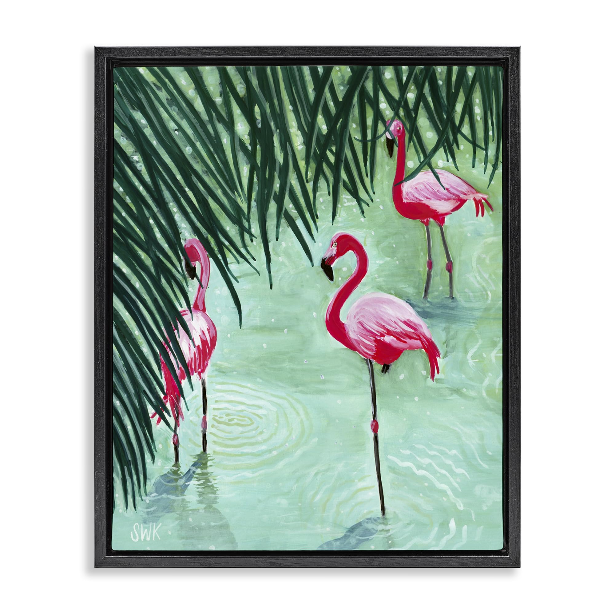 Stupell Industries Jet Black (Matte) 'Shallow Flamingo Pond'| Floating Frame Canvas Art