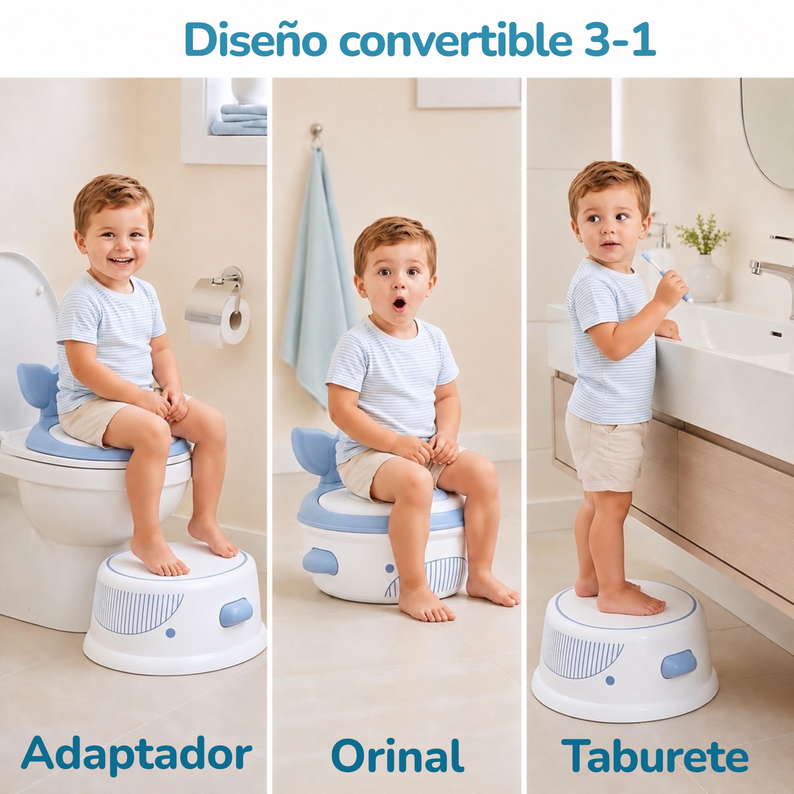 NUEVO Orinal 3 en 1: Orinal bebe, adaptador wc niños y taburete. Kit potty training para motivar el aprendizaje, con tabla de recompensas y accesorios. Orinales infantiles. Regalos para bebés.