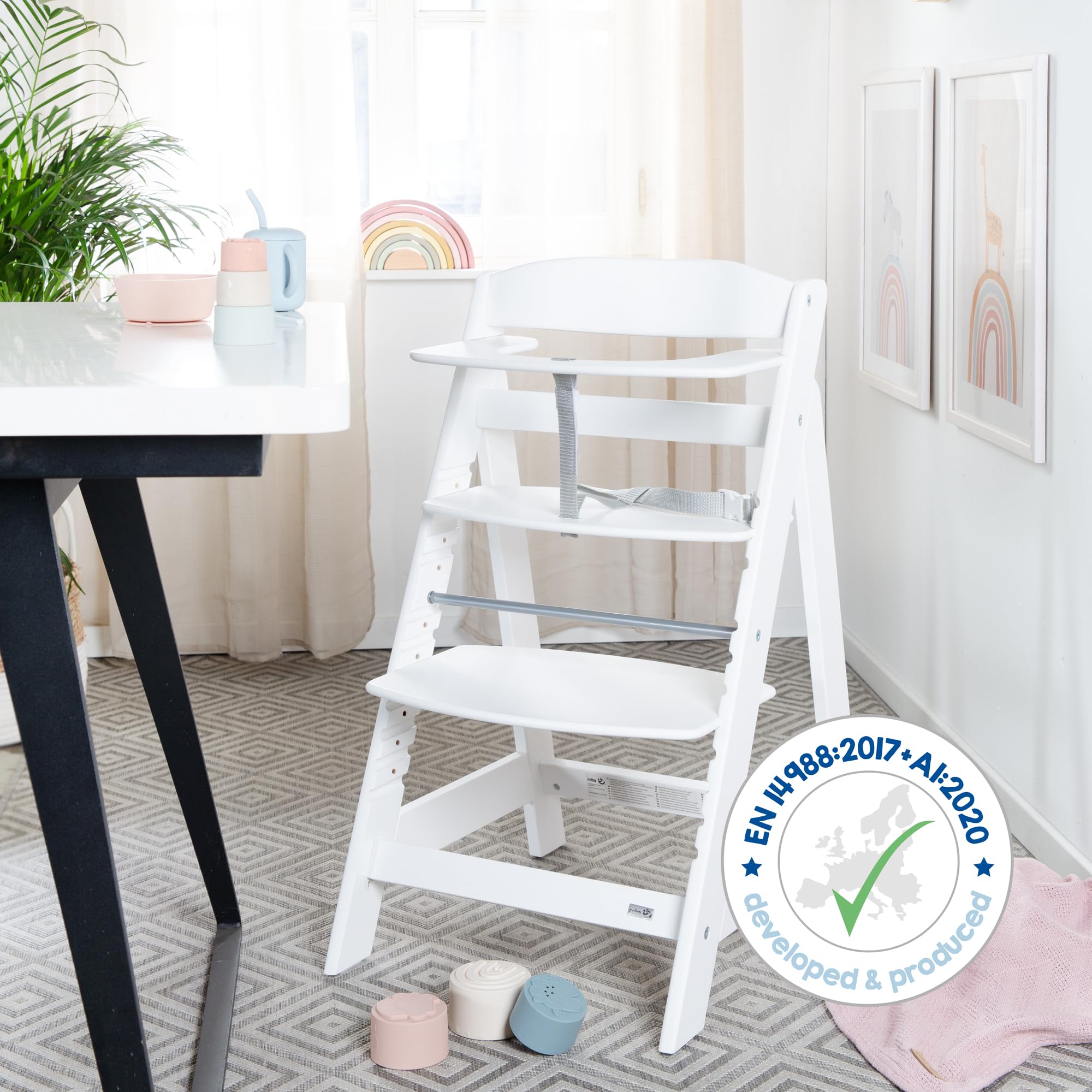 roba Babyhochstuhl Sit Up Click 'N' Flex - Rozwijające się krzesełko do karmienia z drewna - Regulowane krzesełko dla dzieci z pasem krokowym - Od 6. miesiąca do 70 kg - Biały