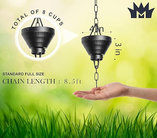 Miniatura 7 de Monarch Rain Chains Cadena de lluvia Siam de aluminio, 8.5 pies con recubrimiento de polvo negro cadena decorativa para canalones, reemplazo de