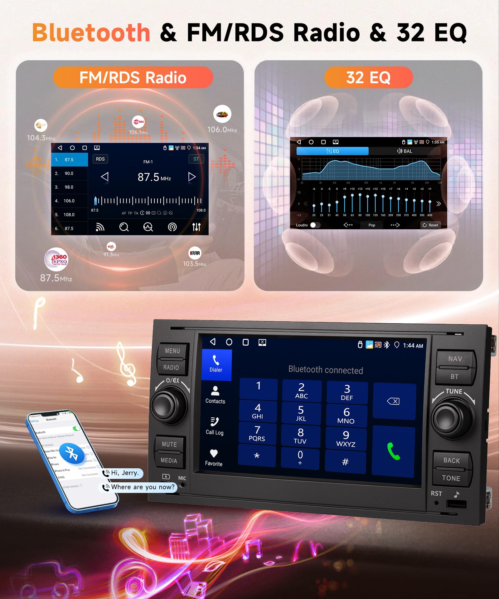 GONFEN 7-Zoll Android 12 Autoradio für Ford Focus Transit Galaxy Kuga Fiesta Fusion C/S-MAX Mondeo mit GPS Navi CarPlay Android Auto Mirror Link WiFi Bluetooth USB A2DP DSP RDS 32GB ROM