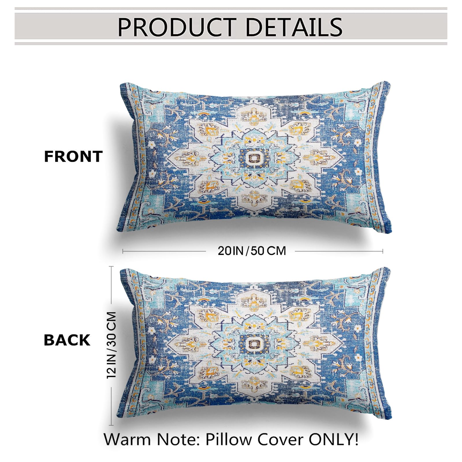 Snylcce Set of 2 Bohemian Style Cushion Covers 65x65 cm Decorative Square Throw Pillow Covers 26x26 Inch Sofa Car Pillowcase for Outdoor Home Bed Living Room Couch Decor (Blue boho) - Image 2