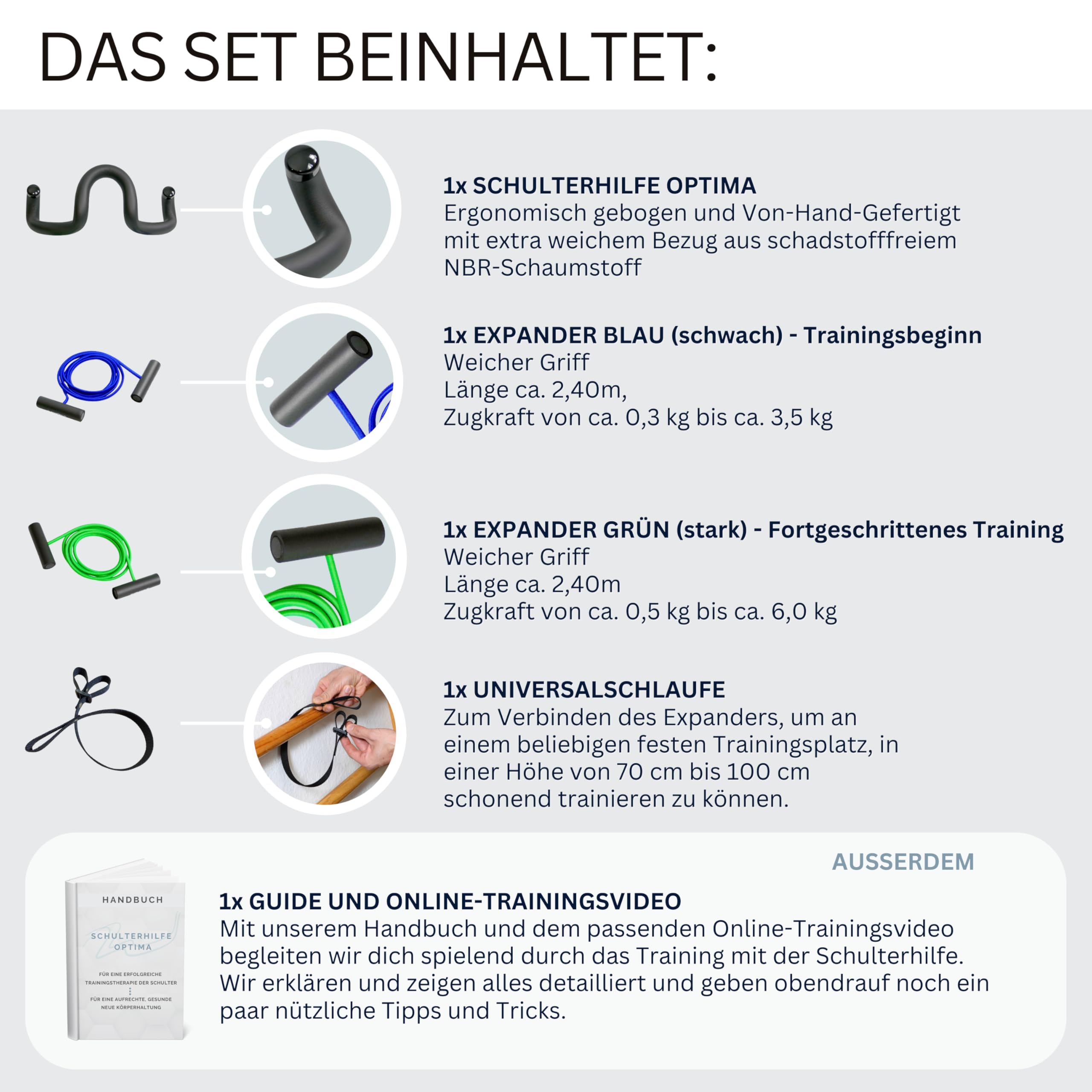 Schulterhilfe® Optima Comfort-Set Schultertrainer gegen Schulterschmerzen & zur Haltungskorrektur – Alternative zu Bandage & Rücken Geradehalter