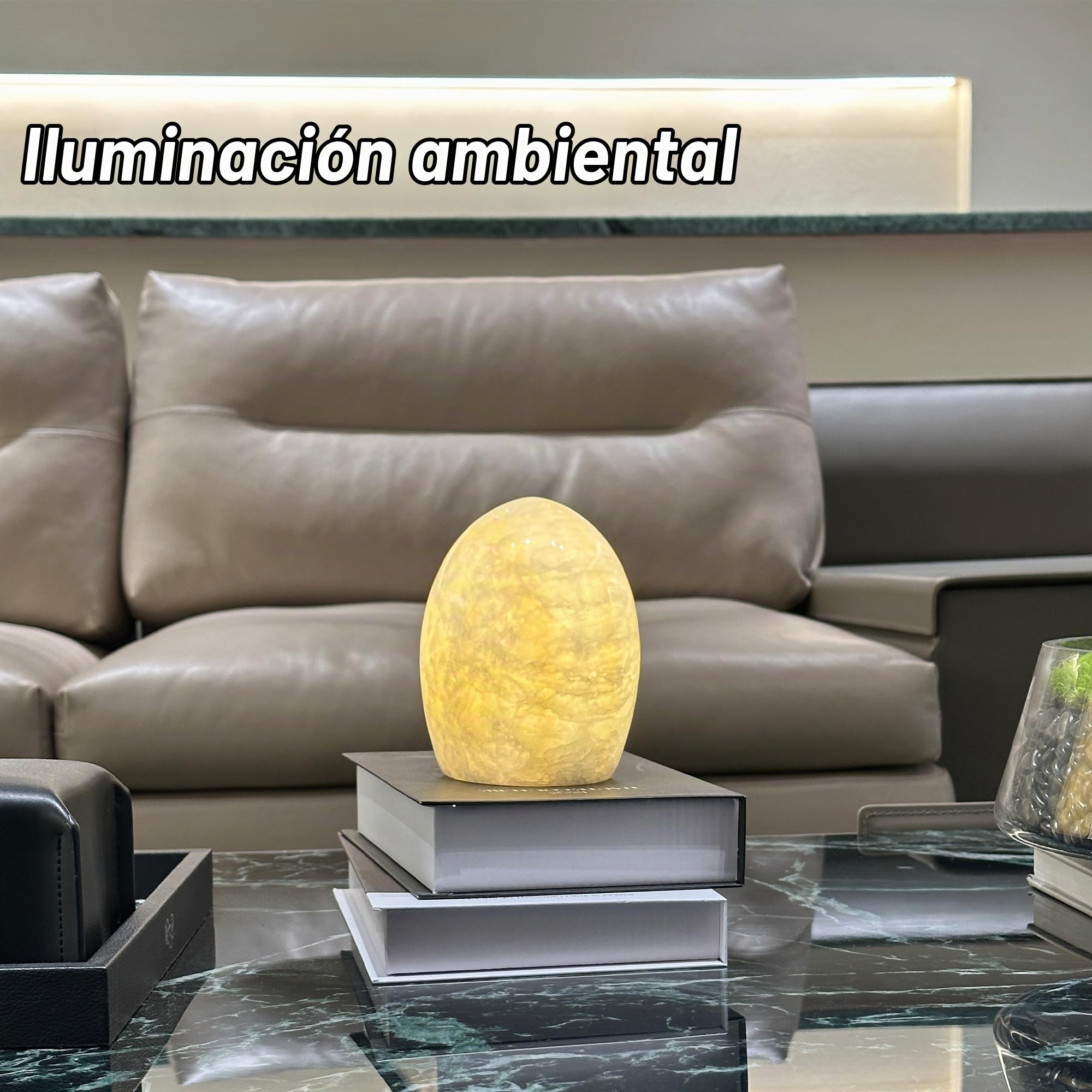 Marmor Lámpara de Noche Mármol Ovalada Regulable, Luz de Mesa LED 3 Modos, Lámpara Piedra Recargable, Iluminación Ambiental