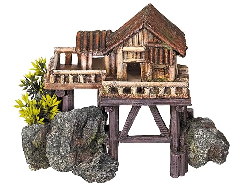 Nobby - Casa de Madera con Plantas Ornamentos para Acuario, 23 x 12,3 x 17 cm