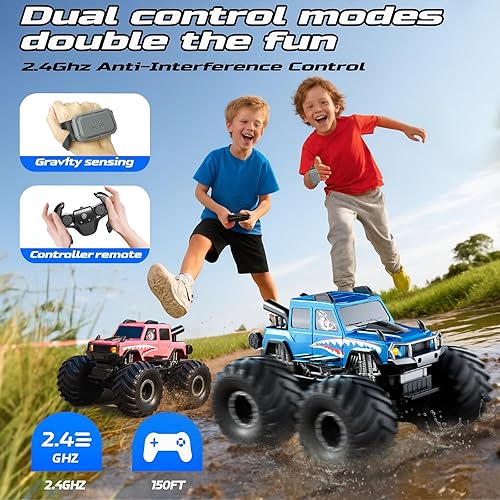Miniatura 4 de Monster Truck Toys Auto de control remoto anfibio, camiones RC impermeables de 2.4 GHz Monster Trucks Car para niños 4-7, 120 4WD todo terreno