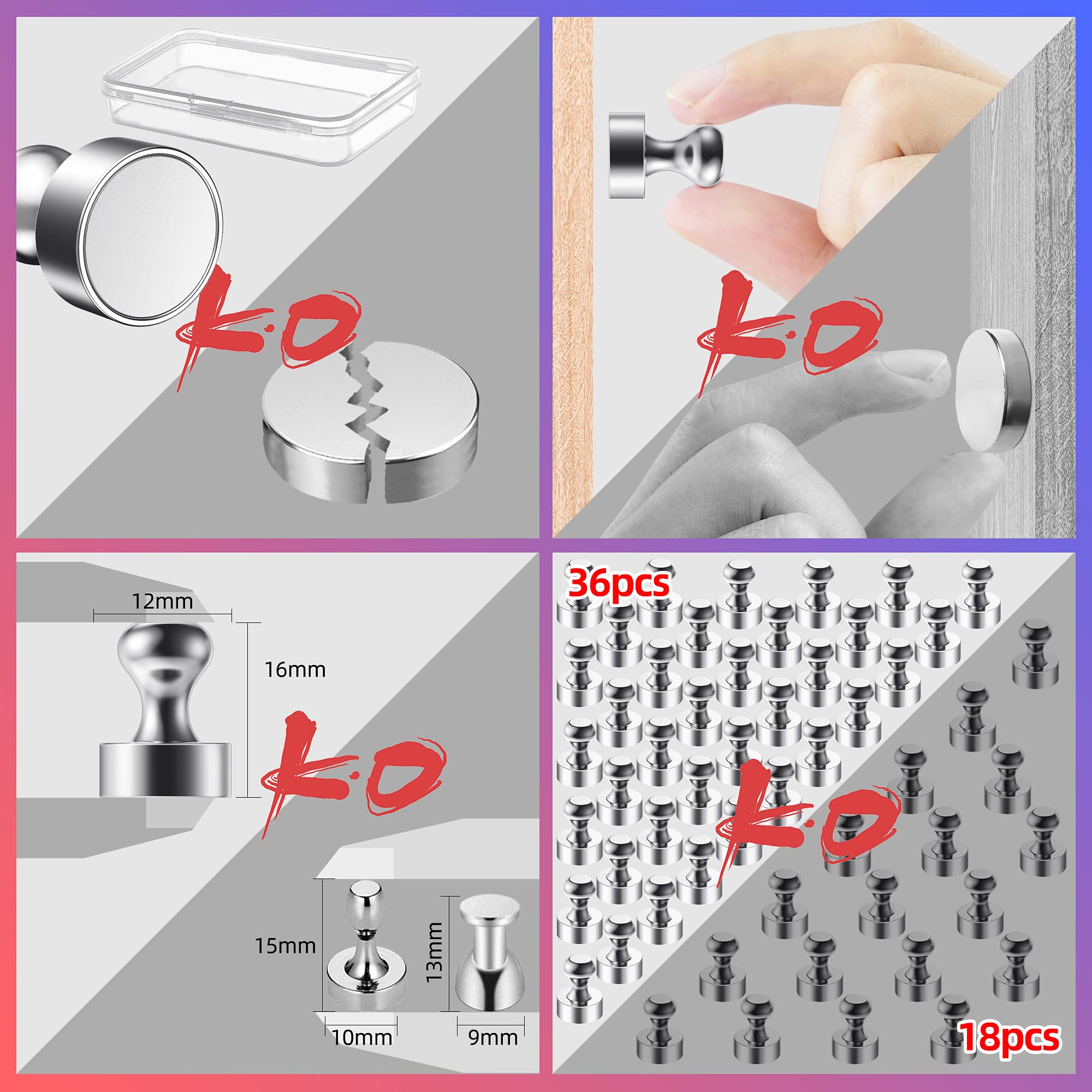 Magneti Potenti Con Impugnatura - 36 Pezzi Per Frigo, Lavagne E Altro - Foto 8