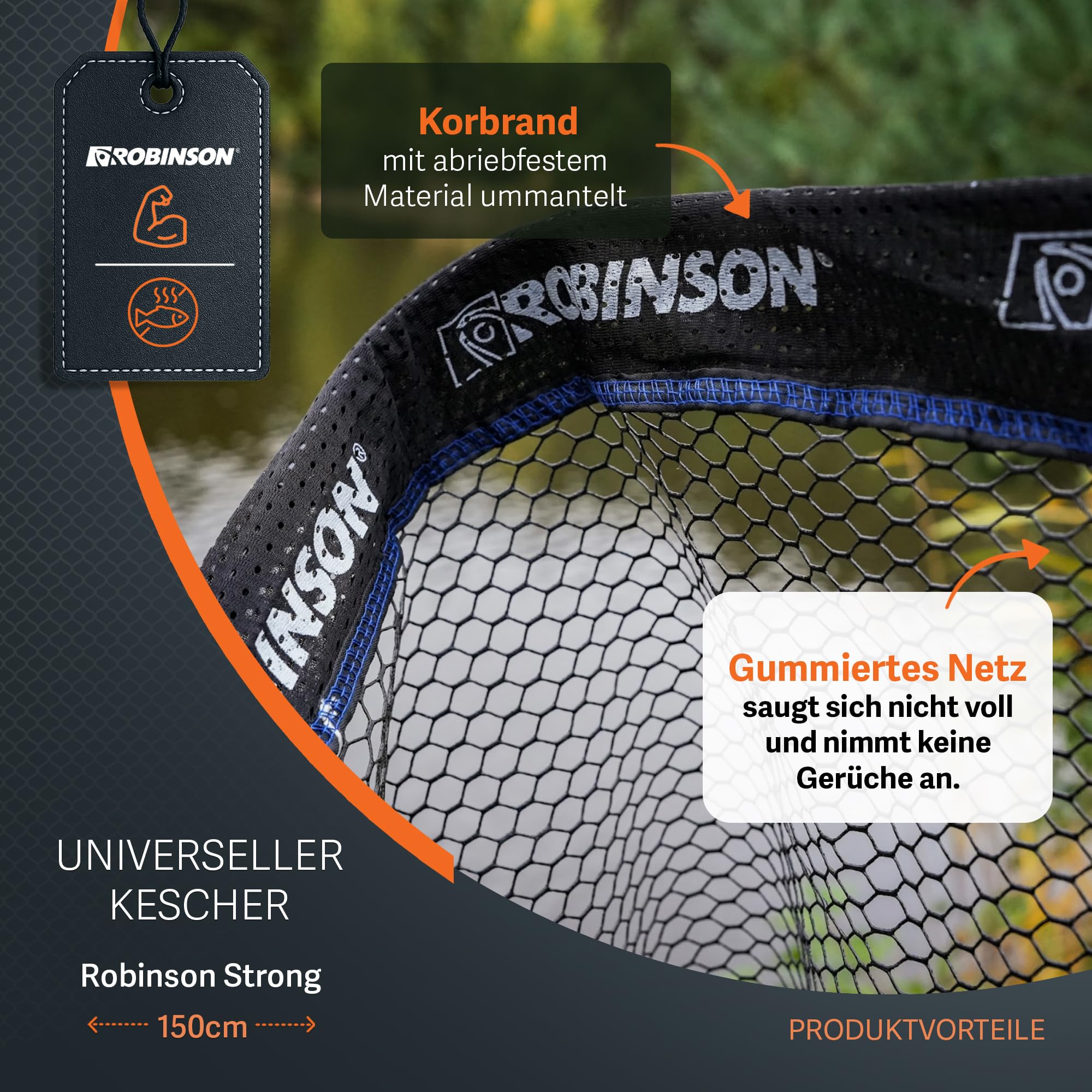 Robinson Gummiert Kescher Angeln - Angel Kescher mit verstärktem Aluminiumrahmen - Teleskop Unterfangkescher - 3 Längen (1,5m/2m/2,5m) – Klappbar