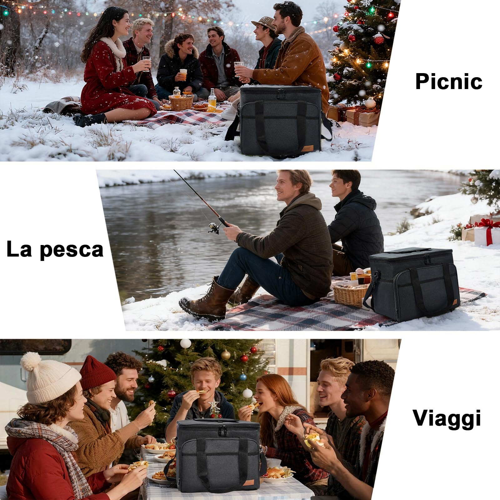 ALLCAMP Borsa Termica Pieghevole 30 L 2 Panetti Refrigeranti,nero | Fino a 24 ore di fresco, apertura, fodera impermeabile termosaldata, supporti laterali pieghevoli, facile da pulire