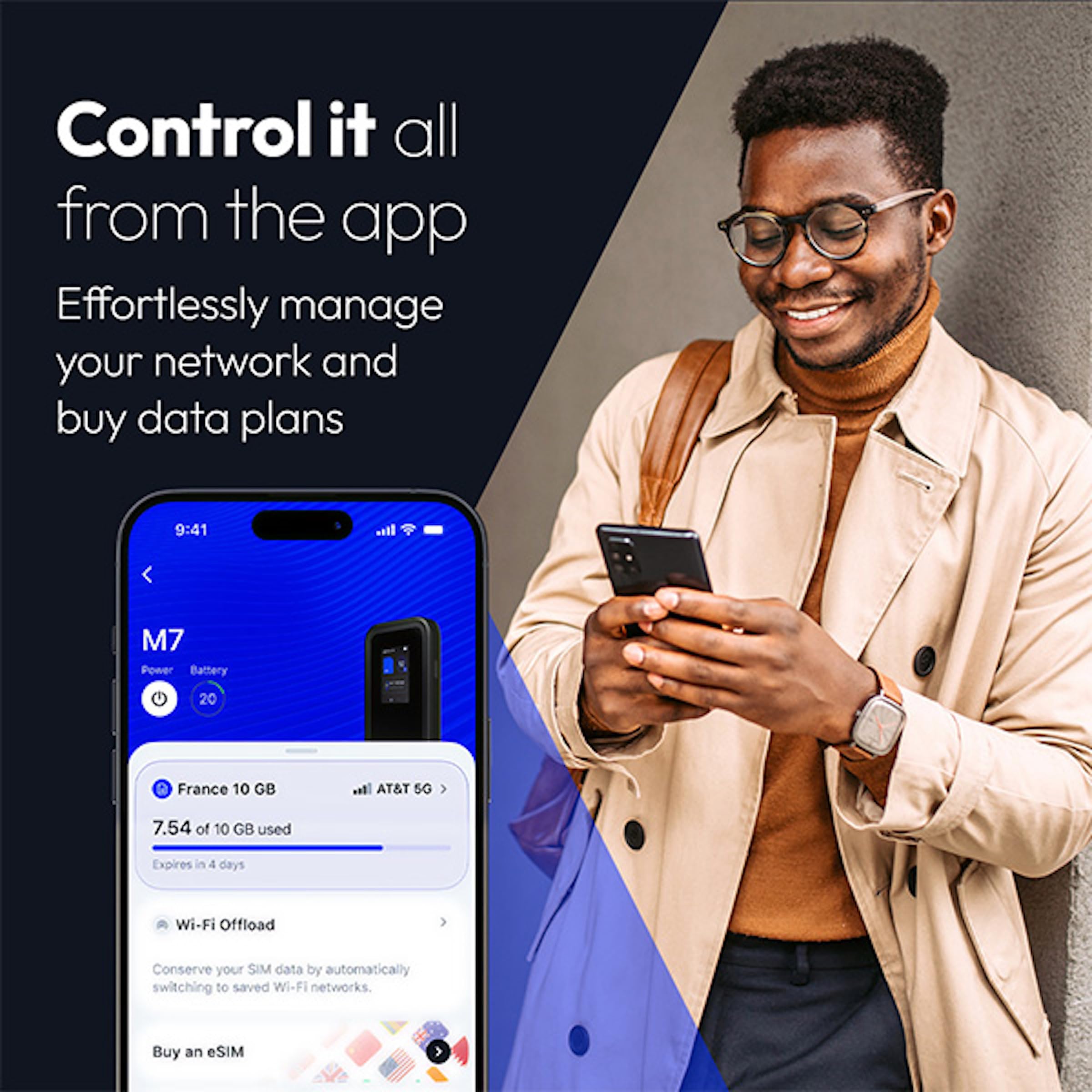 NETGEAR Nighthawk M7 | 5G MiFi Router with eSIM | Unlocked Portable WiFi Hotspot With Physical Sim Slot, compatible with any provider | 5G/4G/LTE – for Travel, Work | WiFi 7| 3.6 Gbps | MH7150 — view 8