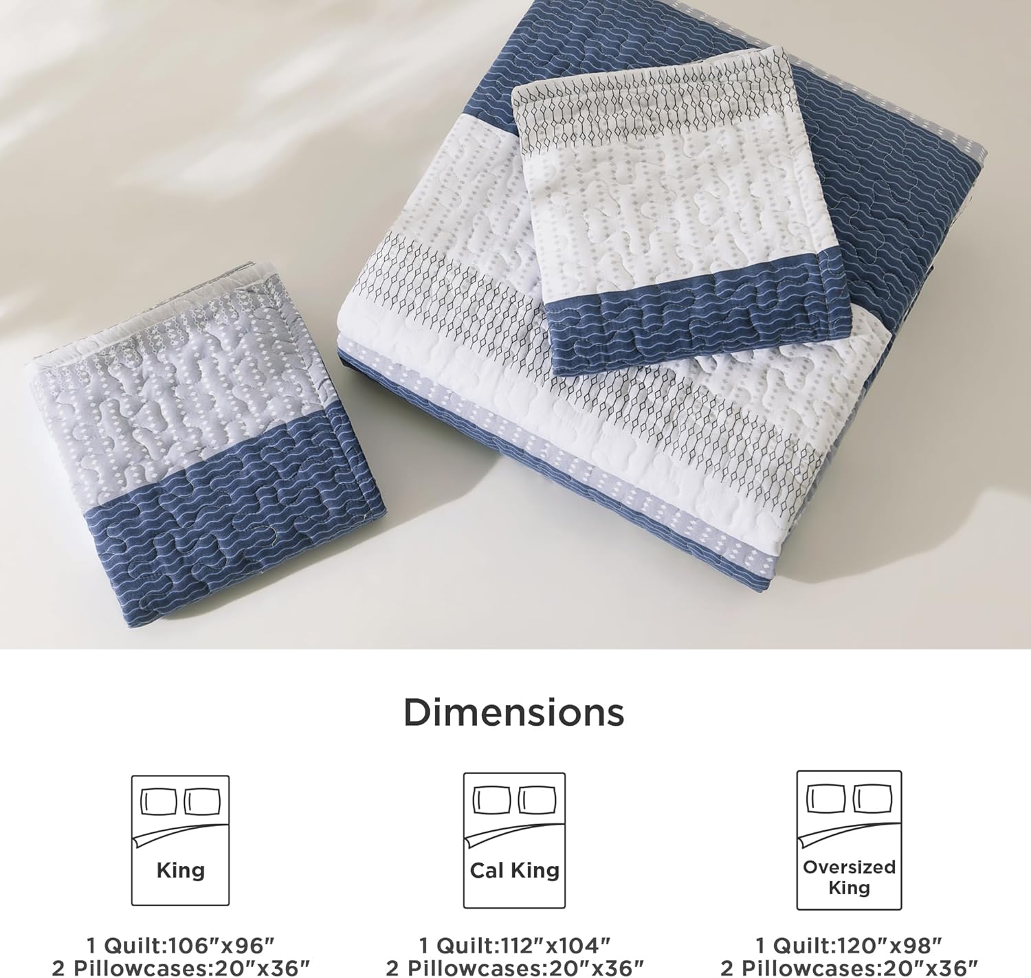 Litanika Quilt King Size Mineral Blue, Stripe Patchwork Summer Bedspread Coverlet 3 Pieces, Soft Lightweight Microfiber Quilted Bedding Set for All Season(1 Quilt, 2 Pillowcases) - Image 6