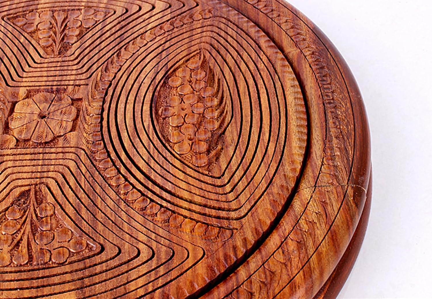 Handmade Wood Carving Fruit Plate Wooden Collapsible Fruit Basket Unique Foldable Walnut Basket for Fruit, Bread and Nuts 11" A6