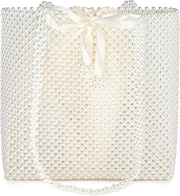 Grandxii Pearl Purse Tote Bag Shouder Bag For Women Wedding Party Shiny Beaded Bag Travel Bag With Pearl
